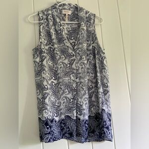 Laundry by Shelli Segal white blue paisley sleeveless blouse S top small M fit